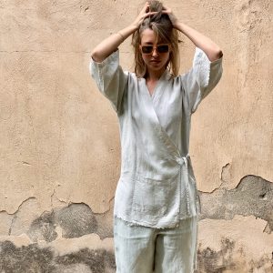 קימונו פשתן בגוון אבן | The Linen Kimono